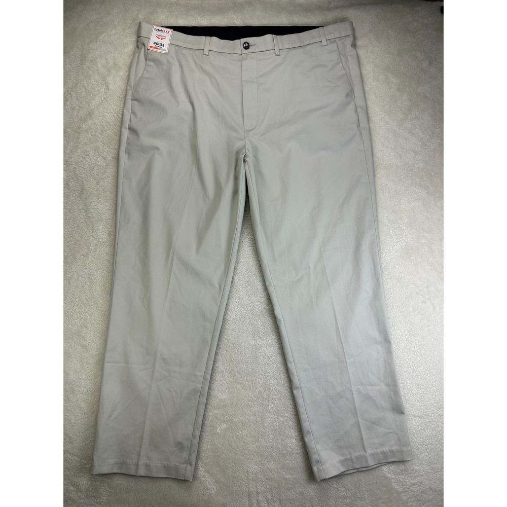 NWT Roundtree & Yorke Total Flex Chino Pants Mens 46x32 Stone Flat Front Classic